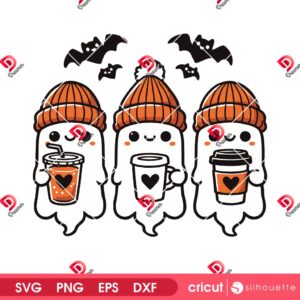 Cute Ghost Drinks Coffee SVG PNG, Halloween Coffee Cute Boo SVG PNG