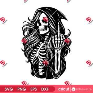 Female Grim Reaper Skeleton SVG PNG, Lady Skeleton Halloween SVG PNG