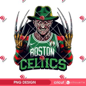Freddy Krueger Boston Celtics PNG, Horror Killer Freddy Basketball Halloween PNG, Horror Friends NBA Sport PNG