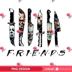 Friends Knife Horror Movie Characters PNG, Vintage Horror Killers Halloween PNG, Retro Halloween Vibes PNG