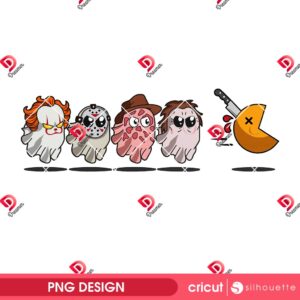 Funny Horror Character Pac Man PNG, Horror Characters Cute Pacman PNG, Horror Friends Halloween PNG