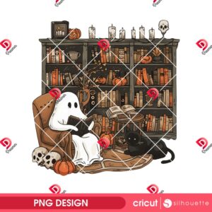 Halloween Teacher PNG, Ghost Reading Books SVG, Librarian Ghost Halloween PNG