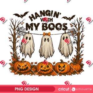 Hangin With My Boos PNG Design, Funny Hanging Ghosts Halloween PNG, Retro Halloween Pumpkin Ghost PNG