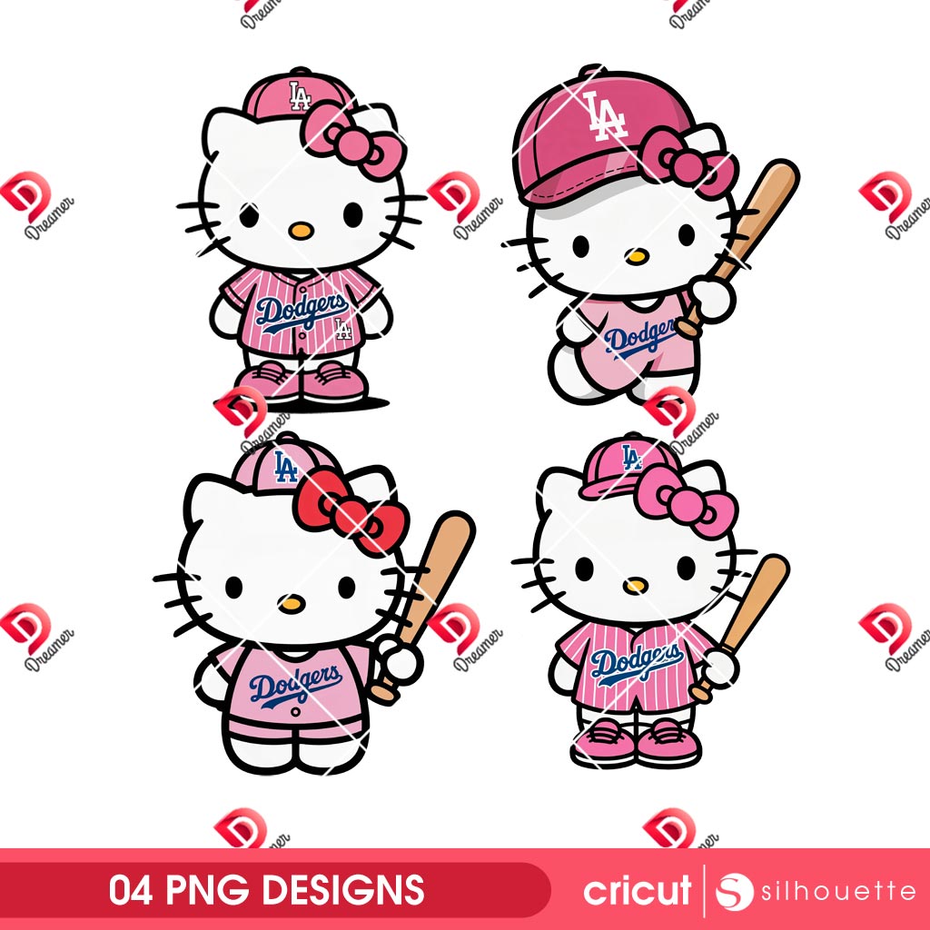 Bundle Pink Hello Kitty LA Dodgers PNG, Hello Kitty Baseball Dodgers PNG 5 Hello Kitty LA Dodgers Pink Uniforms PNG Bundle, Bundle Pink Dodgers Kitty PNG