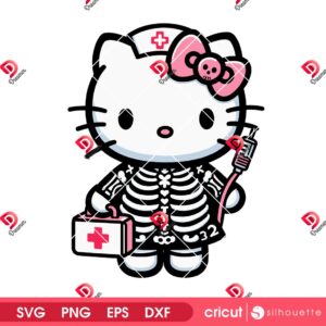 Hello Kitty Skeleton Nurse SVG PNG, Funny Nurse Halloween SVG PNG, Funny Hello Kitty SVG PNG