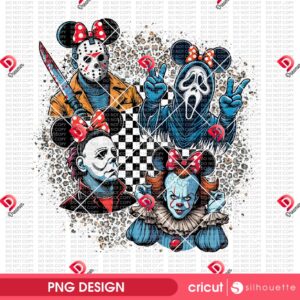 Horror Friends Disney Minnie Ears PNG, Halloween 2025 Horror Killers Cute Minnie Mouse PNG