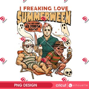 Horror Killers Summerween 2025 PNG, I Freaking Love Summerween Killers PNG, Halloween 2025 PNG
