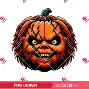 Horror Pumpkin Chucky Face PNG, Horror Friends Chucky Doll Halloween 2025 PNG