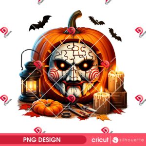 Horror Pumpkin Jigsaw Face PNG, Billy The Puppet Halloween 2025 PNG, Horror Friends Halloween PNG