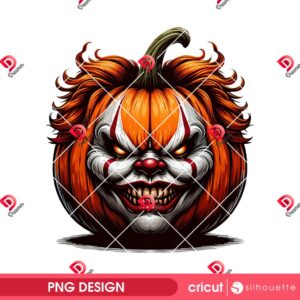 Horror Pumpkin Pennywise Face PNG, Horror Killer Pennywise Halloween 2025 PNG
