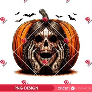 Horror Pumpkin Skull Face PNG, Horror Skeleton Halloween 2025 PNG