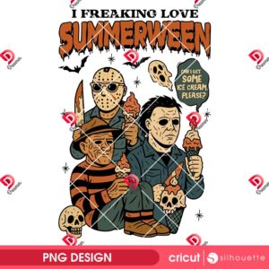 I Freaking Love Summerween Horror Killers PNG, Horror Characters Ice Cream Halloween PNG
