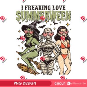 I Freaking Love Summerween PNG Design, Funny Halloween Summer Witches Mummy Vampire PNG Design