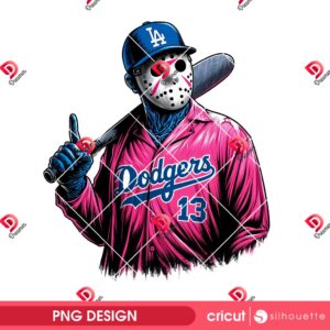 Killer Pink LA Dodgers PNG, Los Angeles Dodgers Horror Character Player PNG, Horror Jason Voorhees Baseball PNG