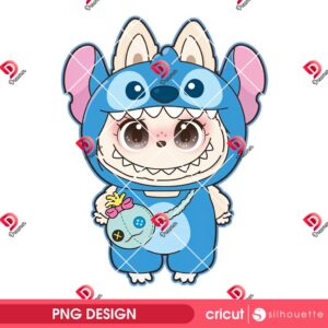 Labubu Stitch PNG, Monster Labubu Wearing Stitch Outfit PNG, Disney Stitch x Labubu PNG