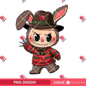 Labubu X Freddy Krueger PNG, Labubu Horror Killer PNG, Cartoon Labu Halloween Character PNG