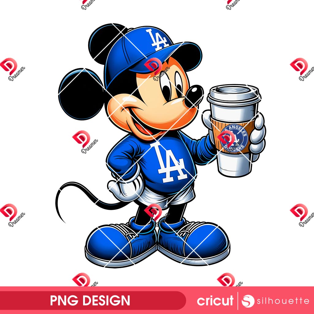 Bundle Mickey Mouse LA Dodgers PNG, Los Angeles Dodgers Disney Friends PNG Bundle, Mickey Baseball PNG 3 Mickey Los Angeles Dodgers With Coffee PNG, Disney Mickey Mouse Baseball LA Dodgers PNG