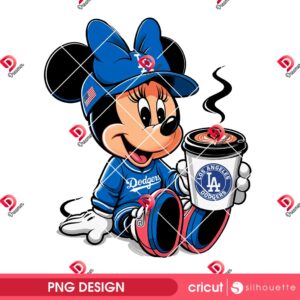 Minnie Los Angeles Dodgers With Coffee PNG, Disney Minnie Mouse Baseball LA Dodgers PNG