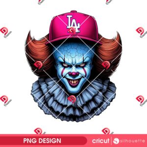 Pink Dodgers Pennywise Face PNG, Horror Character Baseball LA Dodgers PNG