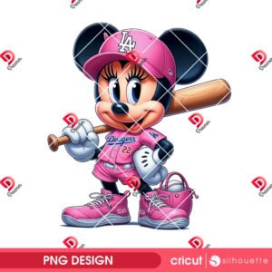 Pink Minnie Dodgers Baseball MLB PNG, Disney LA Dodgers Minnie Mouse PNG