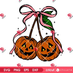 Pumpkin Cherries Halloween SVG PNG, Fall Pumpkin Cheeries Coquette SVG PNG