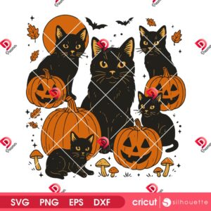 Retro Black Cat With Pumpkin SVG PNG, Black Cat Halloween SVG PNG