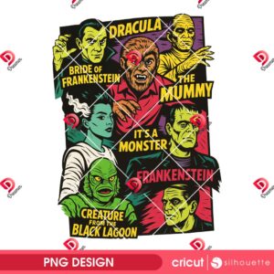 Retro Halloween Monsters PNG Design, 90s Vintage Horror Characters PNG, Horror Nights 2025 Halloween PNG