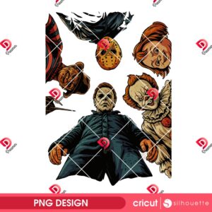 Retro Horror Characters Halloween 2025 PNG, Trending Horror Killers 2025 PNG, Halloween Friends Movie PNG