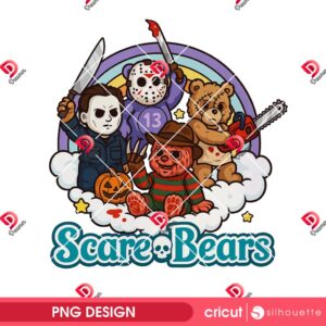 Scare Bears Horror Killers PNG, Funny Halloween Horror Friends PNG, Care Bear Horror Faces PNG