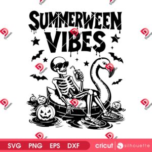 Skeleton Summerween Vibes SVG PNG, Funny Skeleton Halloween SVG PNG
