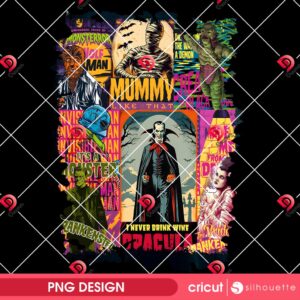 Vintage Halloween Monsters PNG, Retro Halloween Characters PNG, 2025 Halloween Spooky Universal PNG