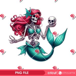 Ariel Mermaid Skeleton PNG, Horror Princess Halloween PNG, Disney Princess Halloween PNG