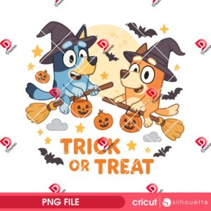 Bluey And Bingo Witches Halloween 2025 PNG, Trick Or Treat Bluey Cartoon PNG, Halloween Cartoon Characters PNG