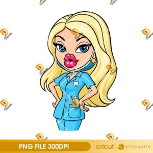 Bratz Dental Assistant PNG, Cartoon Dentist Girl PNG, Blonde Nurse Character PNG