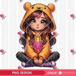 Cartoon Girl Wearing Disney Pooh Outfit PNG, Cute Girl With Hoodie Winnie The Pooh PNG
