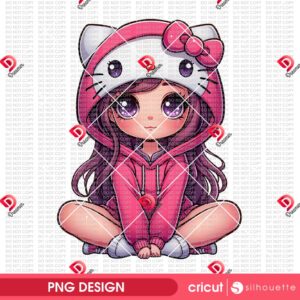 Cartoon Girl Wearing Hoodie Hello Kitty PNG, Cute Girl With Hello Kitty Outfit PNG