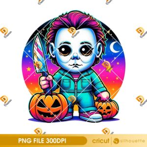 Chibi Killer Halloween 2025 PNG, Michael Myers Chibi Cute Halloween PNG, Horror Character With Pumpkin PNG