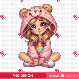 Cute Anime Girl Wearing Care Bear Outfit PNG, Kawaii Hoodie Girl PNG, Chibi Girl CareBear Illustration PNG