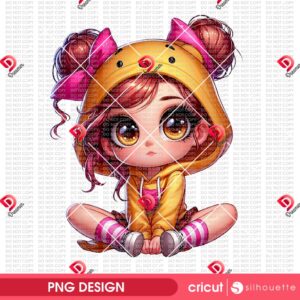 Cute Anime Girl Wearing Winnie The Pooh Outfit PNG, Kawaii Hoodie Character PNG, Chibi Girl Illustration PNG