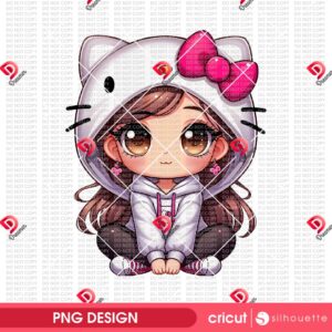 Cute Cartoon Girl Wearing Hello Kitty Outfit PNG, Cute Girl Hello Kitty PNG