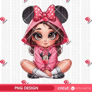 Cute Cartoon Girl Wearing Minnie Outfit PNG, Cute Girl Disney Minnie Mouse PNG