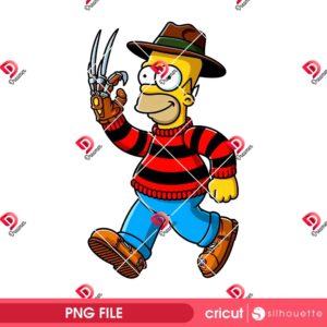 Freddy Simpson PNG, Homer Simpson Costume Freddy Krueger Halloween PNG, Funny Killer Halloween 2025 PNG