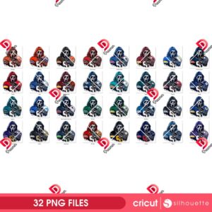 Halloween Ghostface NFL Bundle PNG, Horror Ghostface Scream Football 32 Teams PNG Bundle