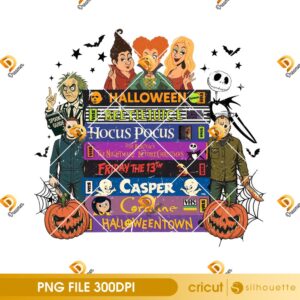Halloween Movie Characters PNG, Horror Icons Standing With VHS Tapes PNG, Spooky Halloween Pumpkin And Bats PNG
