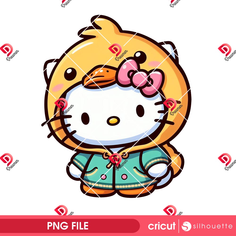 Bundle Hello Kitty Wearing Animals Outfit PNG, Hello Kitty Animals Costume PNG Bundle 23 Hello Kitty Duck PNG, Cute Duck Hoodie PNG, Kawaii Cartoon Character PNG