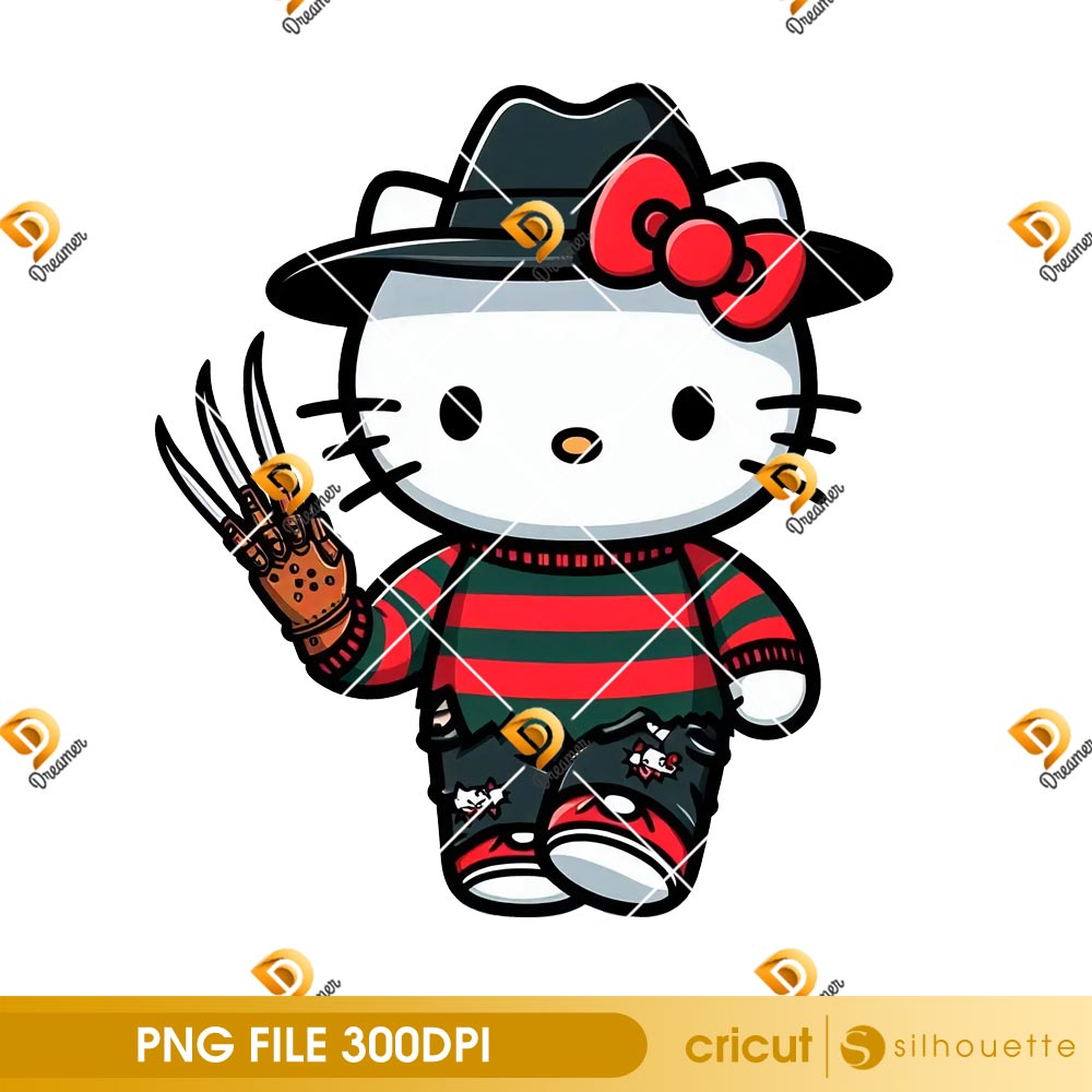Bundle Hello Kitty Horror Killers Halloween PNG, Hello Kitty Horror Friends Movie PNG Bundle 6 Hello Kitty Freddy Halloween 2025 PNG, Horror Freddy Krueger Kawaii Cartoon Halloween PNG