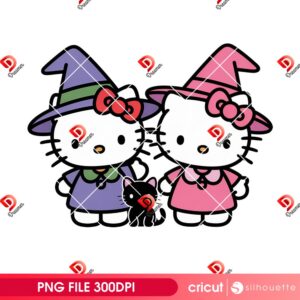 Hello Kitty Halloween 2025 PNG, Couple Kawaii Hello Kitty Witches PNG
