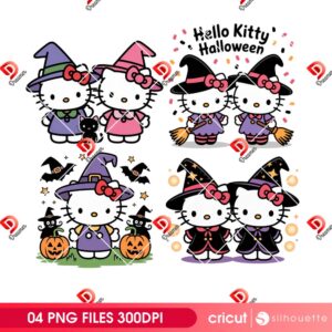 Hello Kitty Halloween 2025 PNG, Couple Kawaii Hello Kitty Witches PNG