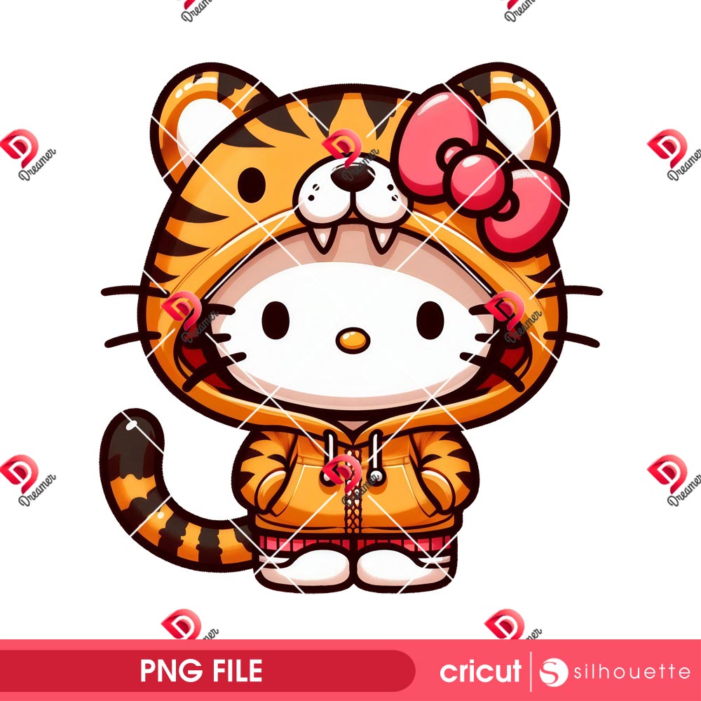 Bundle Hello Kitty Wearing Animals Outfit PNG, Hello Kitty Animals Costume PNG Bundle 20 Hello Kitty Tiger PNG, Cute Kitty Tiger Costume PNG, Kawaii Cartoon Character PNG