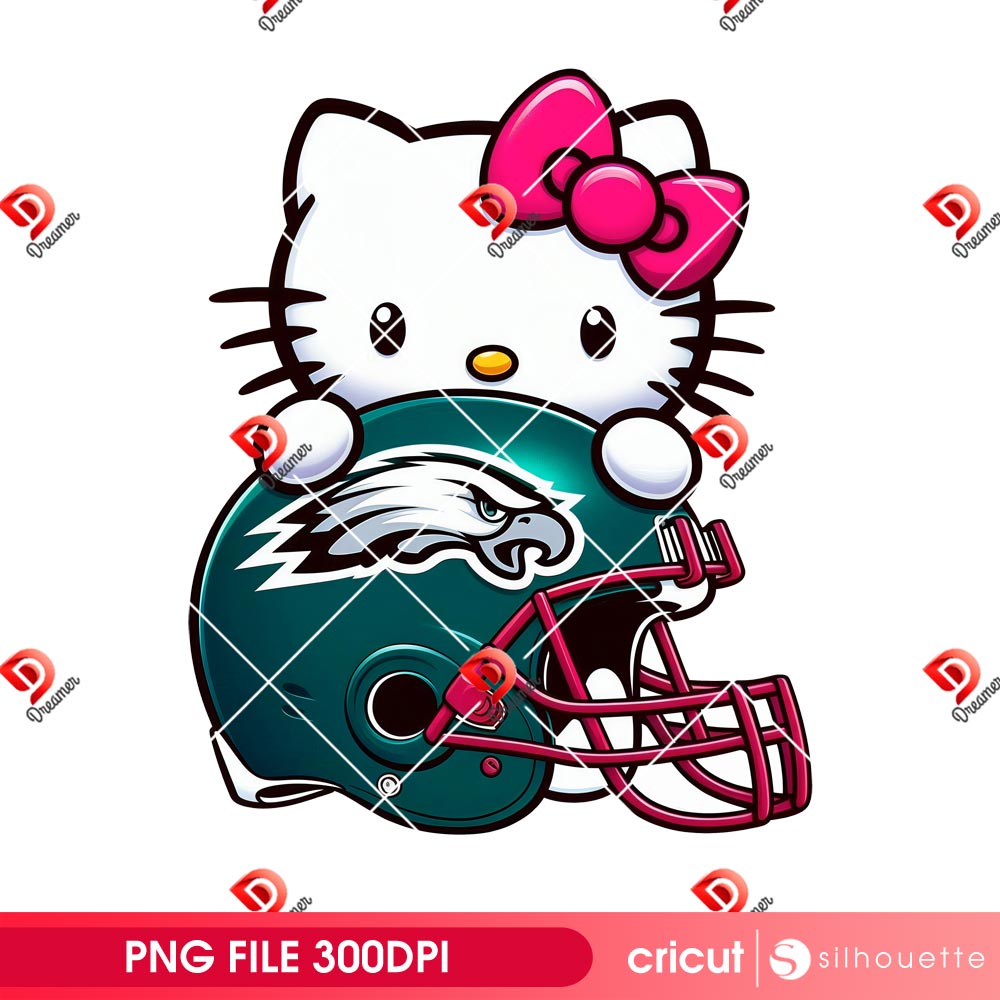 Bundle Philadelphia Eagles PNG Design, NFL Eagles Football Characters PNG Bundle 4 Hello Kitty With Eagles Helmet PNG, Hello Kitty Football Philadelphia Eagles PNG